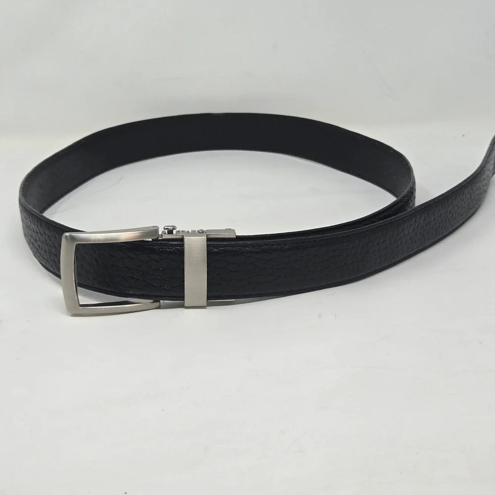 Harmattan Design Smart Belt Mens Black Pebbled Leather Ratchet Track Buckle 48in